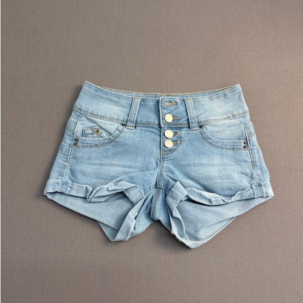 YMI WannaBettaButt Light Wash Denim Shorts Womens Size 0 High Rise Cuffed 3